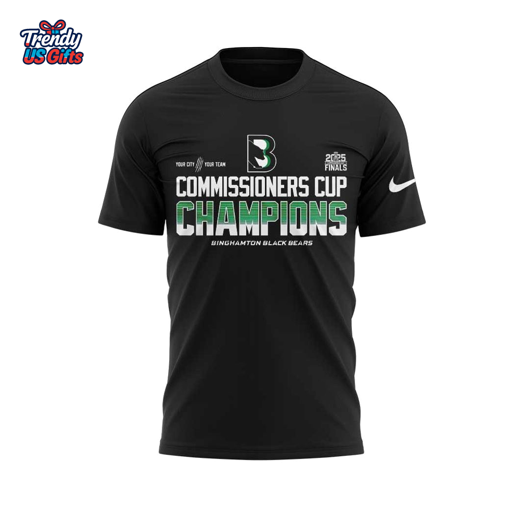Binghamton Black Bears Commissioner’s Cup Finals 2025 Black T-Shirt Binghamton Black Bears Commissioner’s Cup Finals 2025 Black T-Shirt