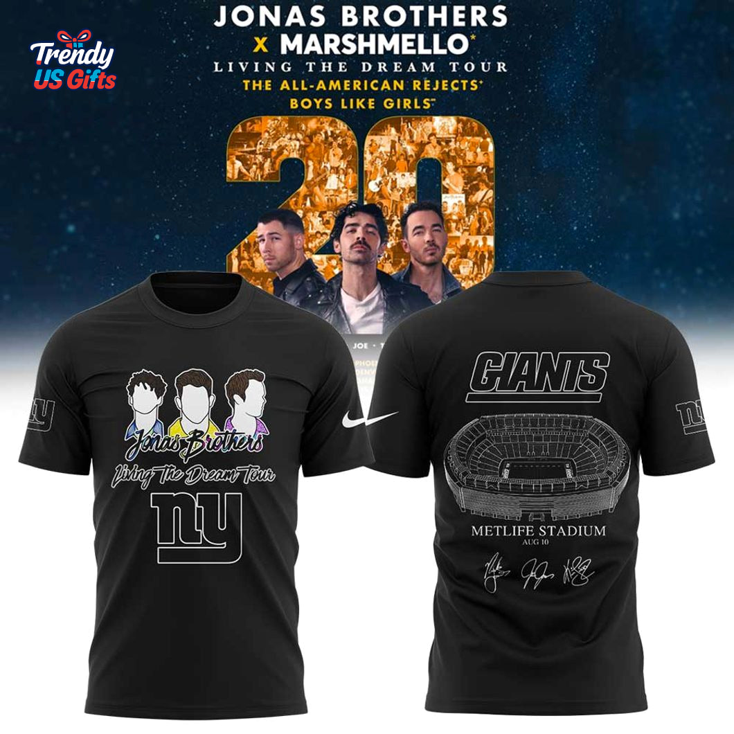 New York Giants Jonas20 Living The Dream Tour 2025 T-Shirt New York Giants Jonas20 Living The Dream Tour 2025 T-Shirt