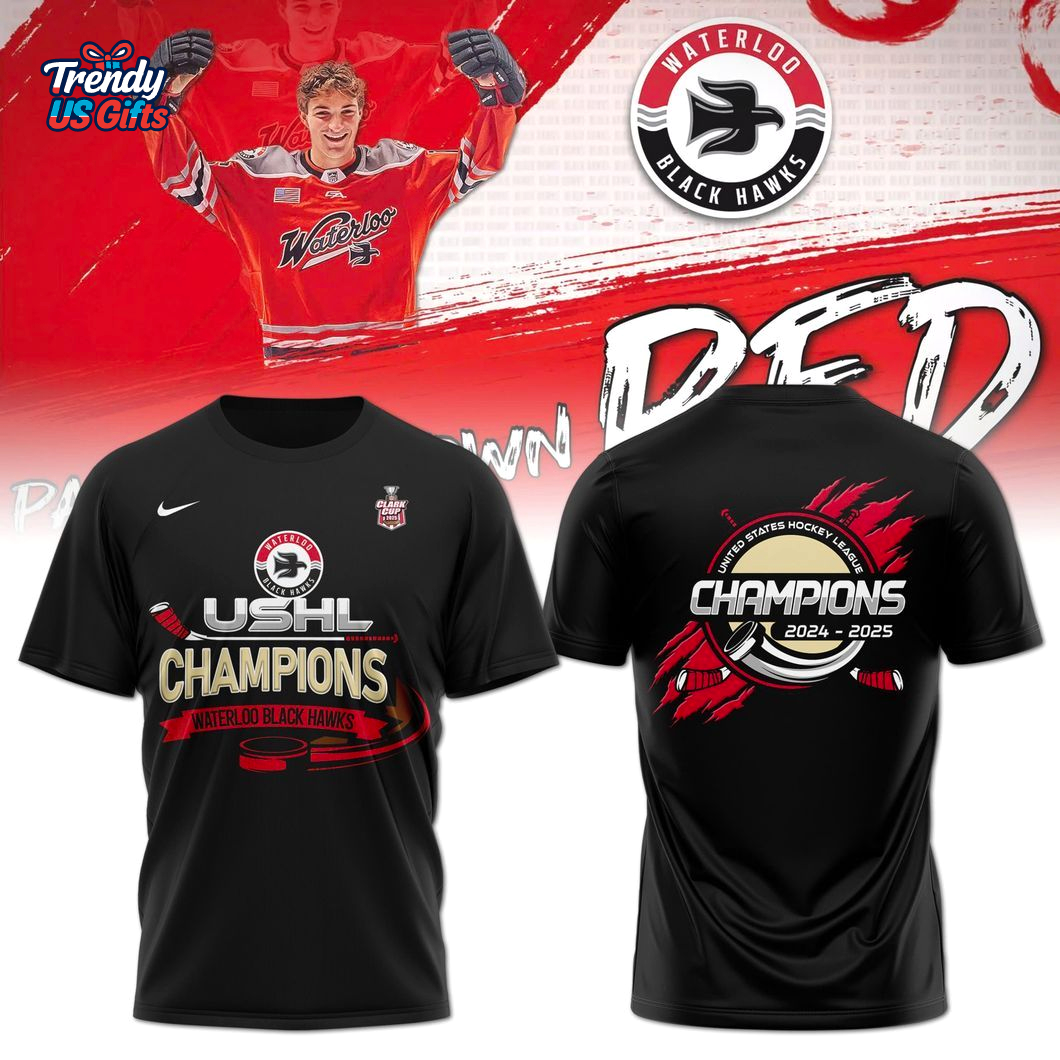 Waterloo Black Hawks 2025 Clark Cup Champions For Fans T-Shirt Waterloo Black Hawks 2025 Clark Cup Champions For Fans T-Shirt