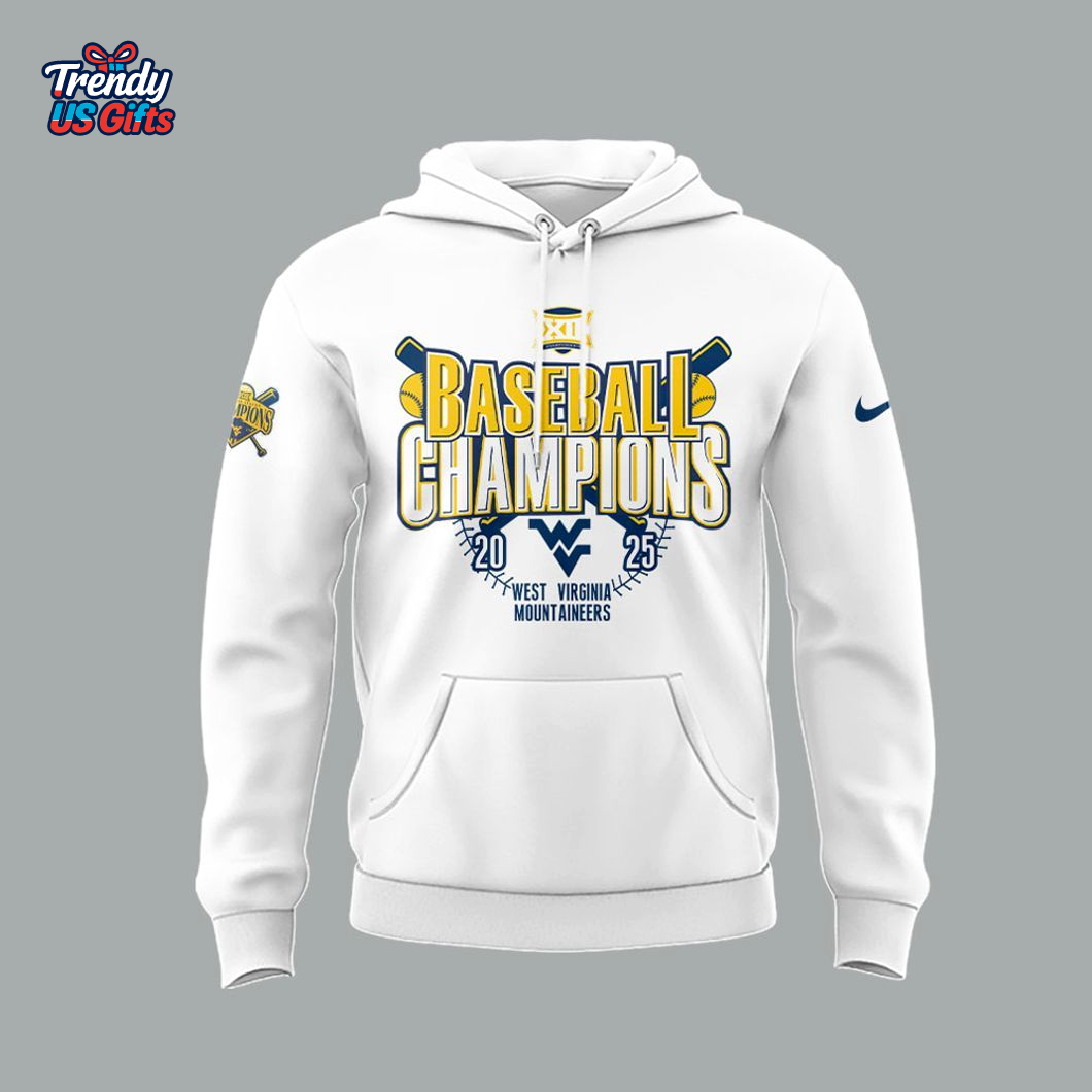 West Virginia Mountaineers WVU Big 12 Champions 2025 White Hoodie West Virginia Mountaineers WVU Big 12 Champions 2025 White Hoodie